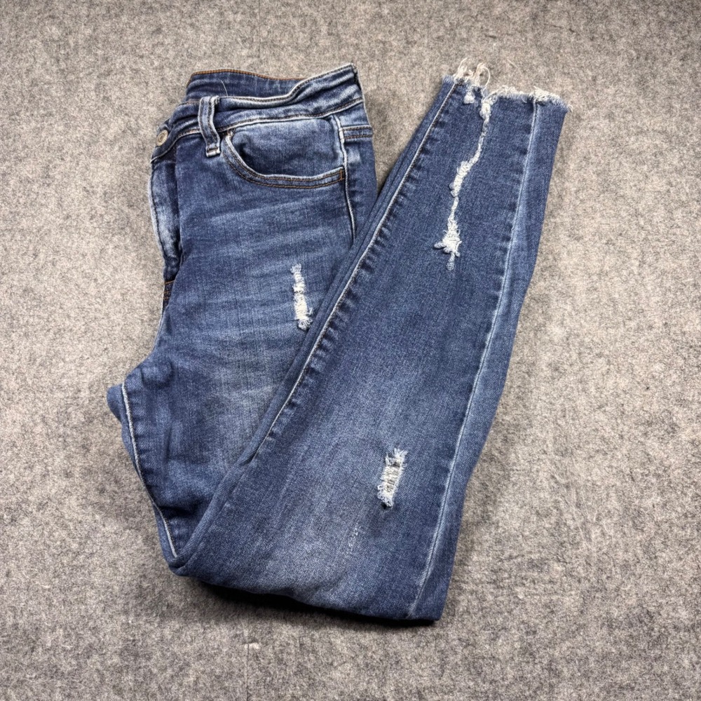 Klique B. Skinny Jeans Women 9 Blue Distressed Raw‎ Hem High Rise KL412